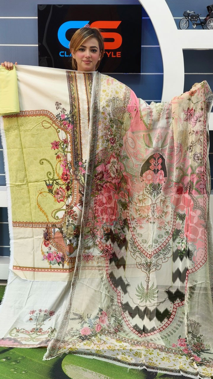 New Premium Jade Lawn Three Piece-Chiffon Dupatta