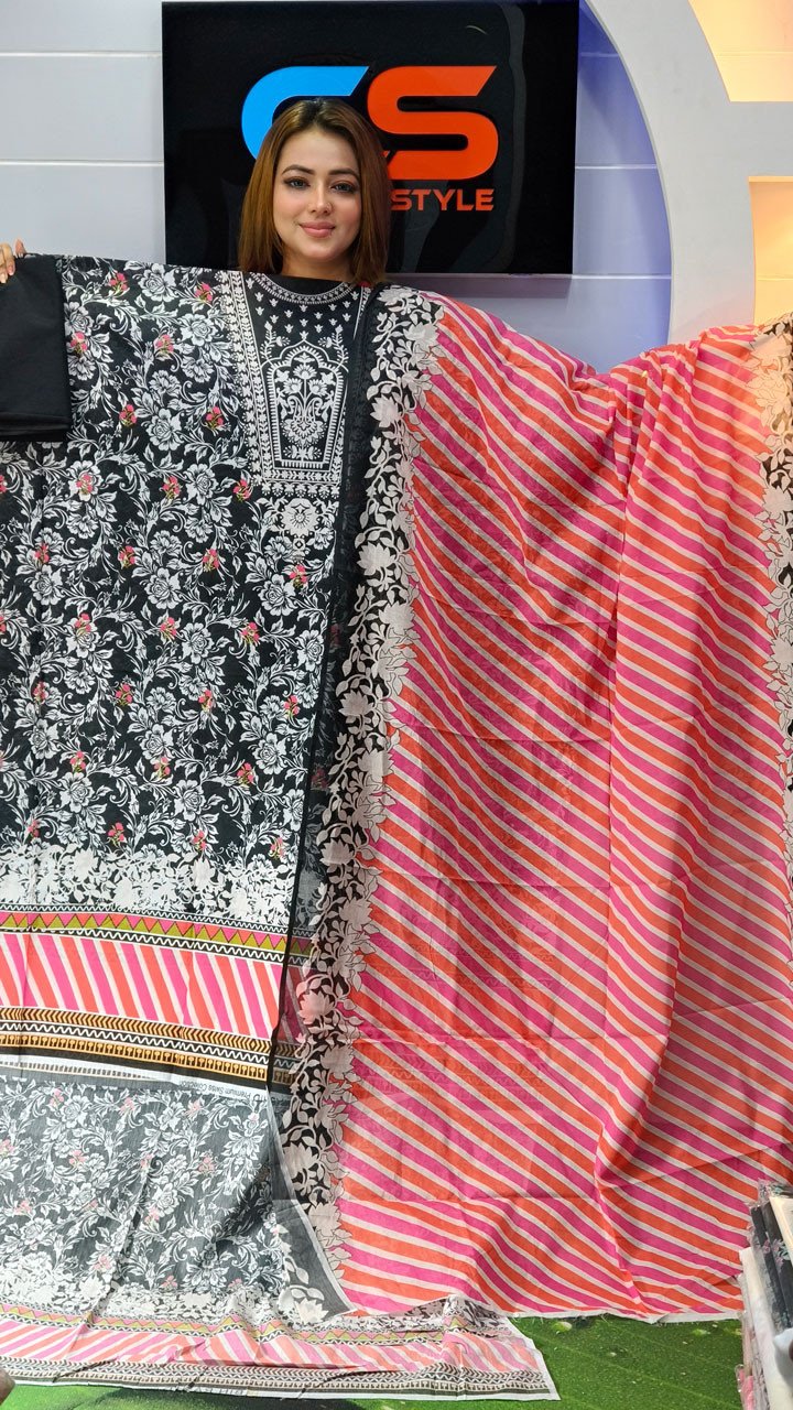 New Premium Zom Zom Lawn Three Piece-Cotton Dupatta