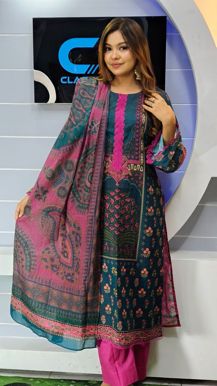 New Premium Zom Zom Lawn Three Piece-Cotton Dupatta