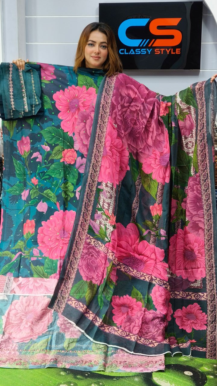 Luxury Digital Printed Lawn Embroidered Unstitched Three-Piece