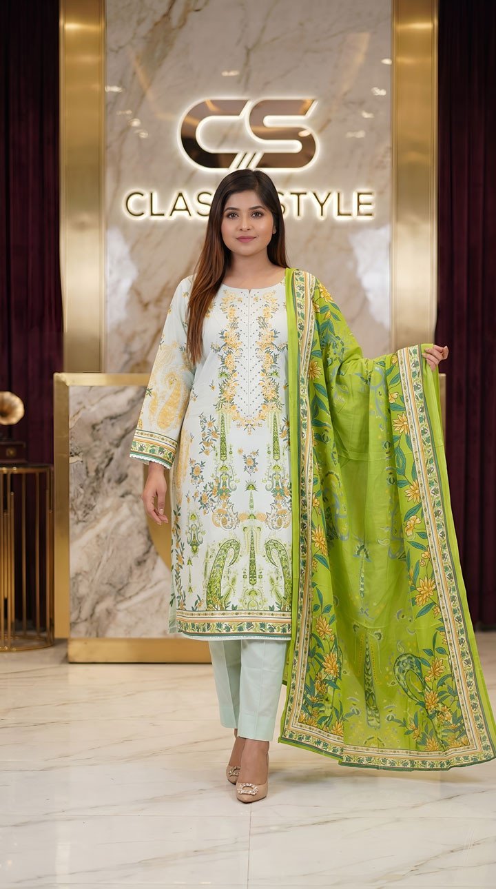 Luxury Digital Printed Lawn Embroidered Unstitched Three-Piece