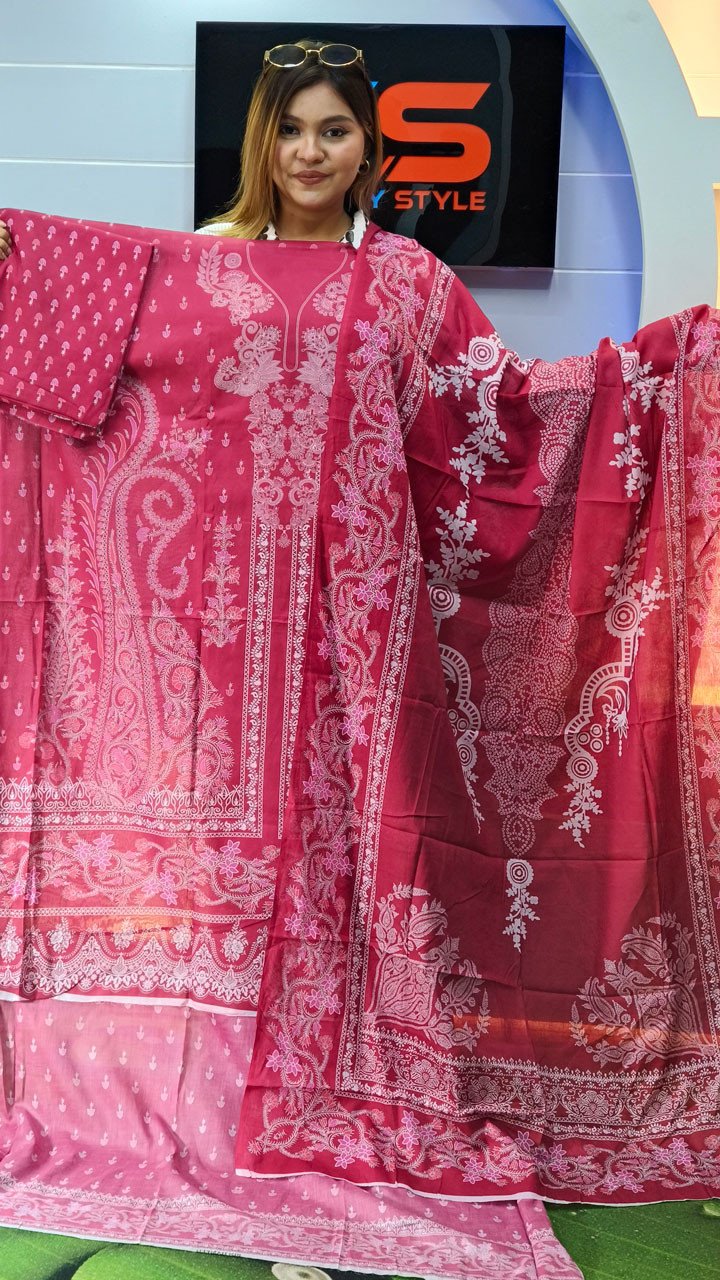 New Premium Zom Zom Lawn Three Piece With Print Salwar