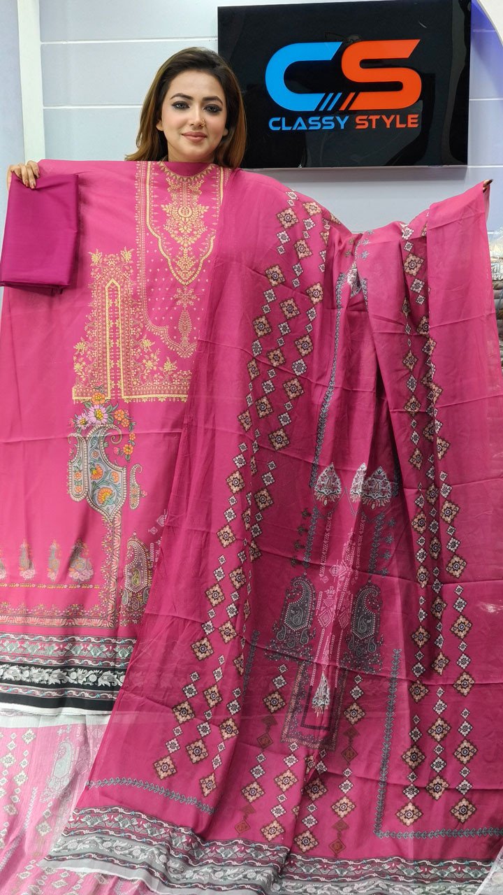 New Premium Zom Zom Lawn Three Piece-Cotton Dupatta