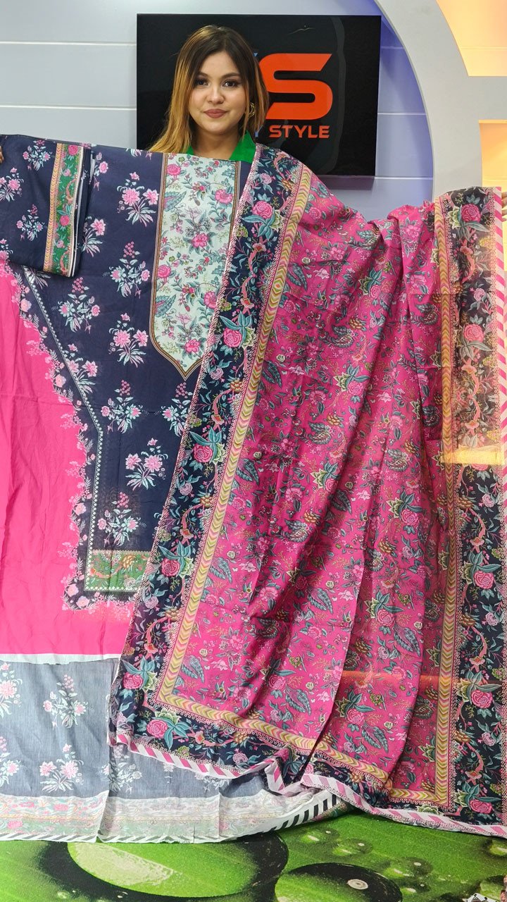 New Premium Zom Zom Lawn Three Piece With Print Salwar