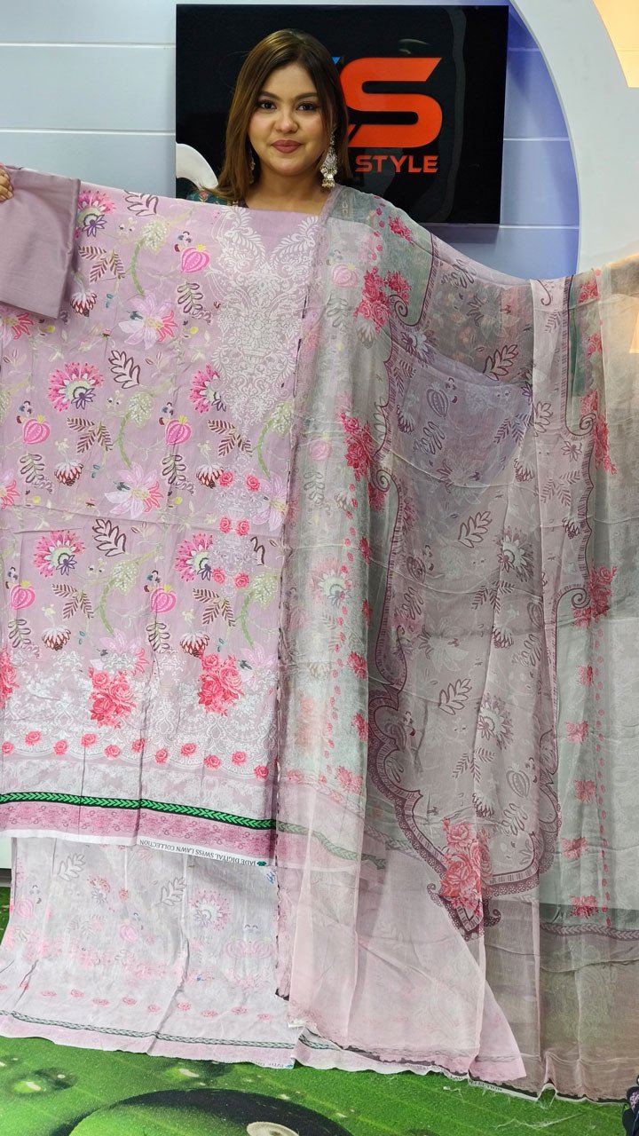 New Premium Zom Zom Lawn Three Piece-Chiffon Dupatta