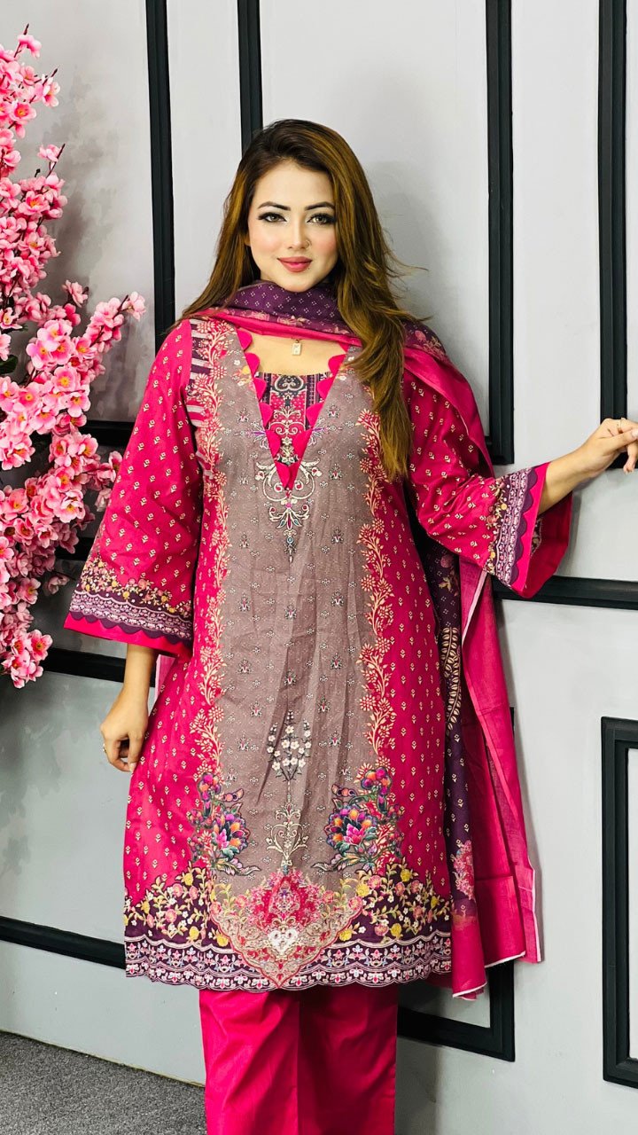 New Premium Zom Zom Lawn Three Piece-Cotton Dupatta
