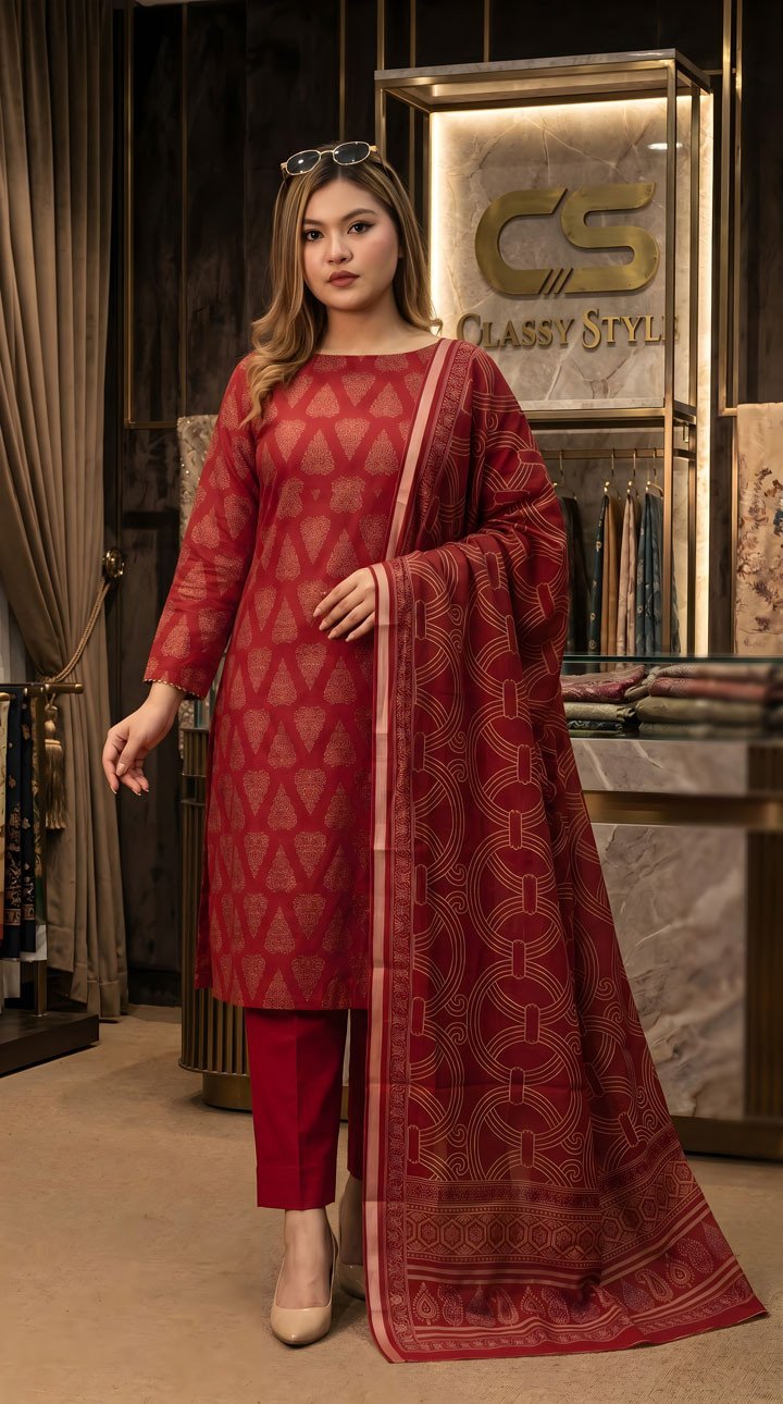 Royal Plum Maheshwari Silk 3-Piece Set