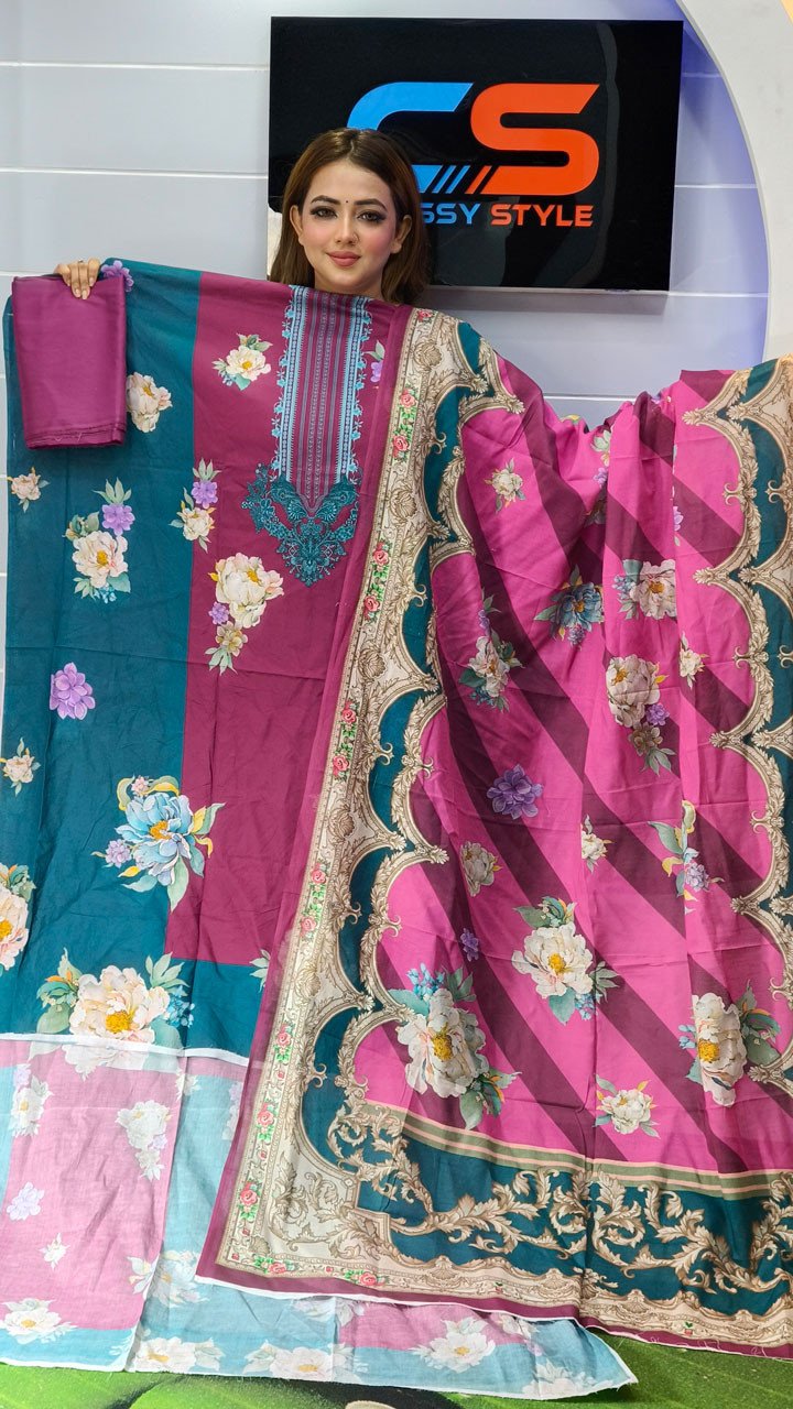 New Premium Zom Zom Lawn Three Piece-Cotton Dupatta