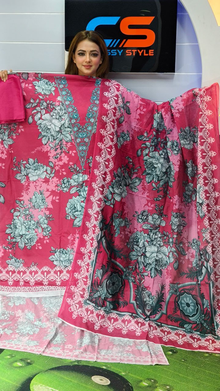 New Premium Zom Zom Lawn Three Piece-Cotton Dupatta