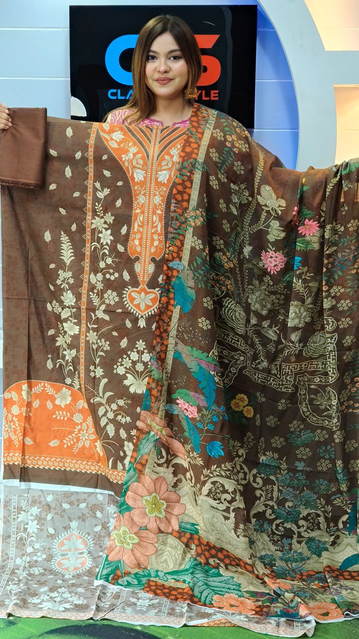 New Premium Zom Zom Lawn Three Piece-Cotton Dupatta