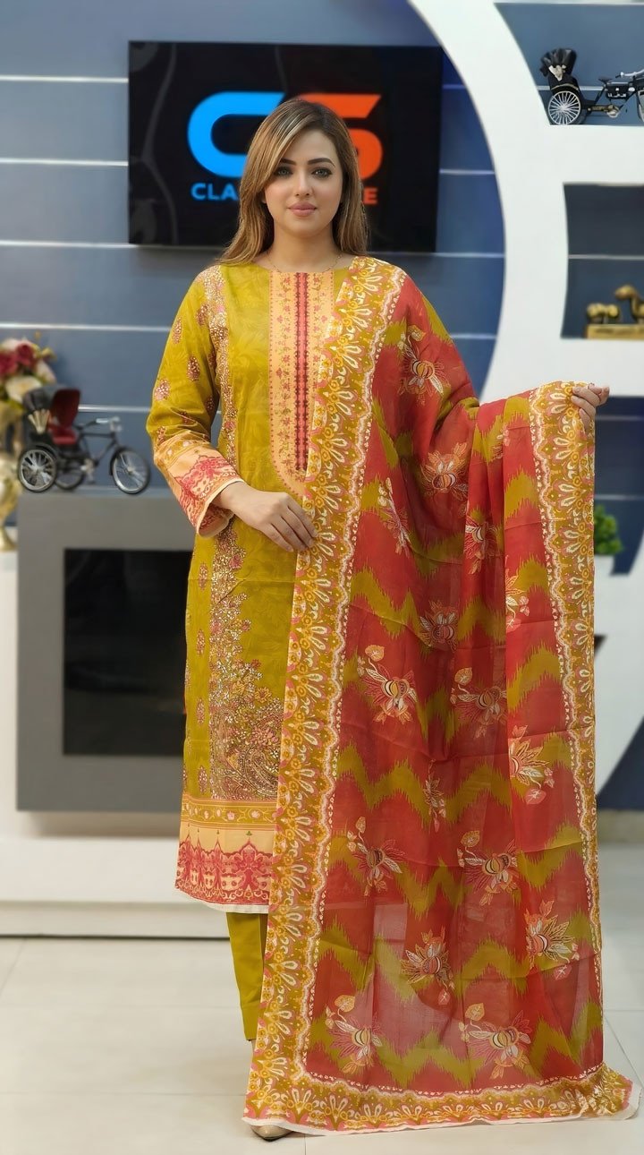 New Premium Zom Zom Lawn Three Piece-Cotton Dupatta