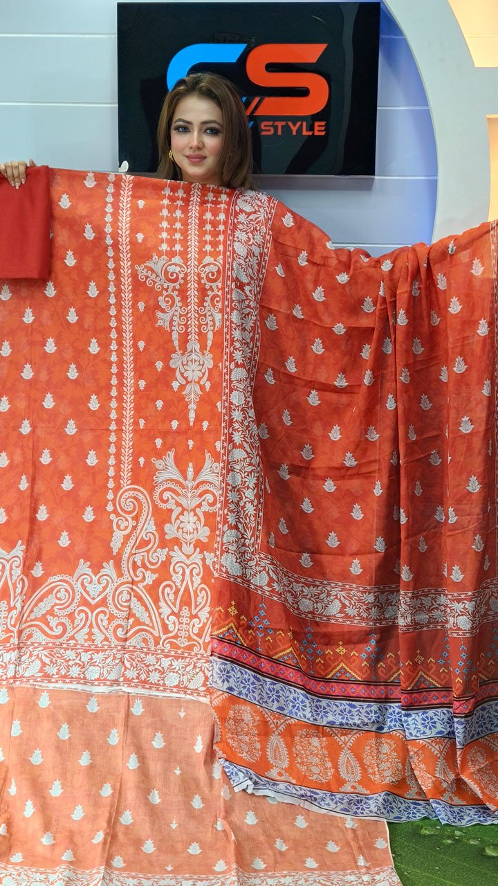 New Premium Zom Zom Lawn Three Piece-Cotton Dupatta