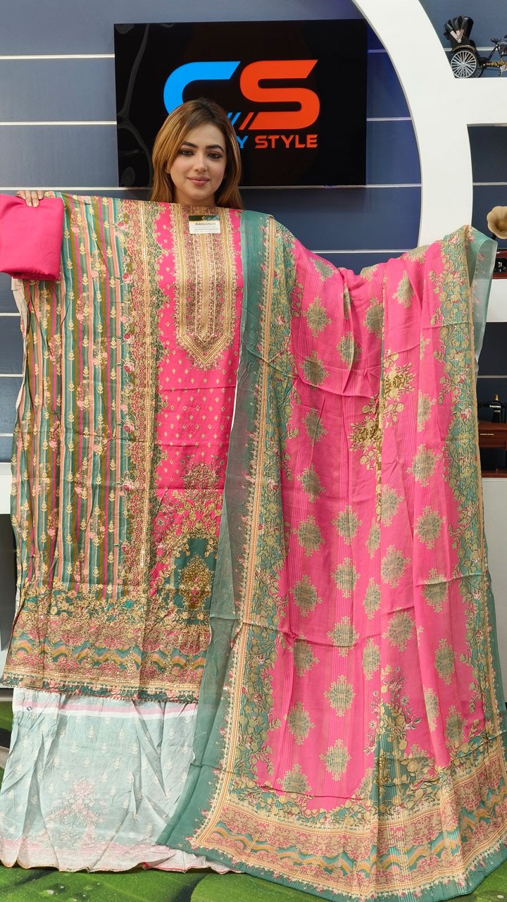 Rakhi Premium Silk Embroidery Three Piece Set