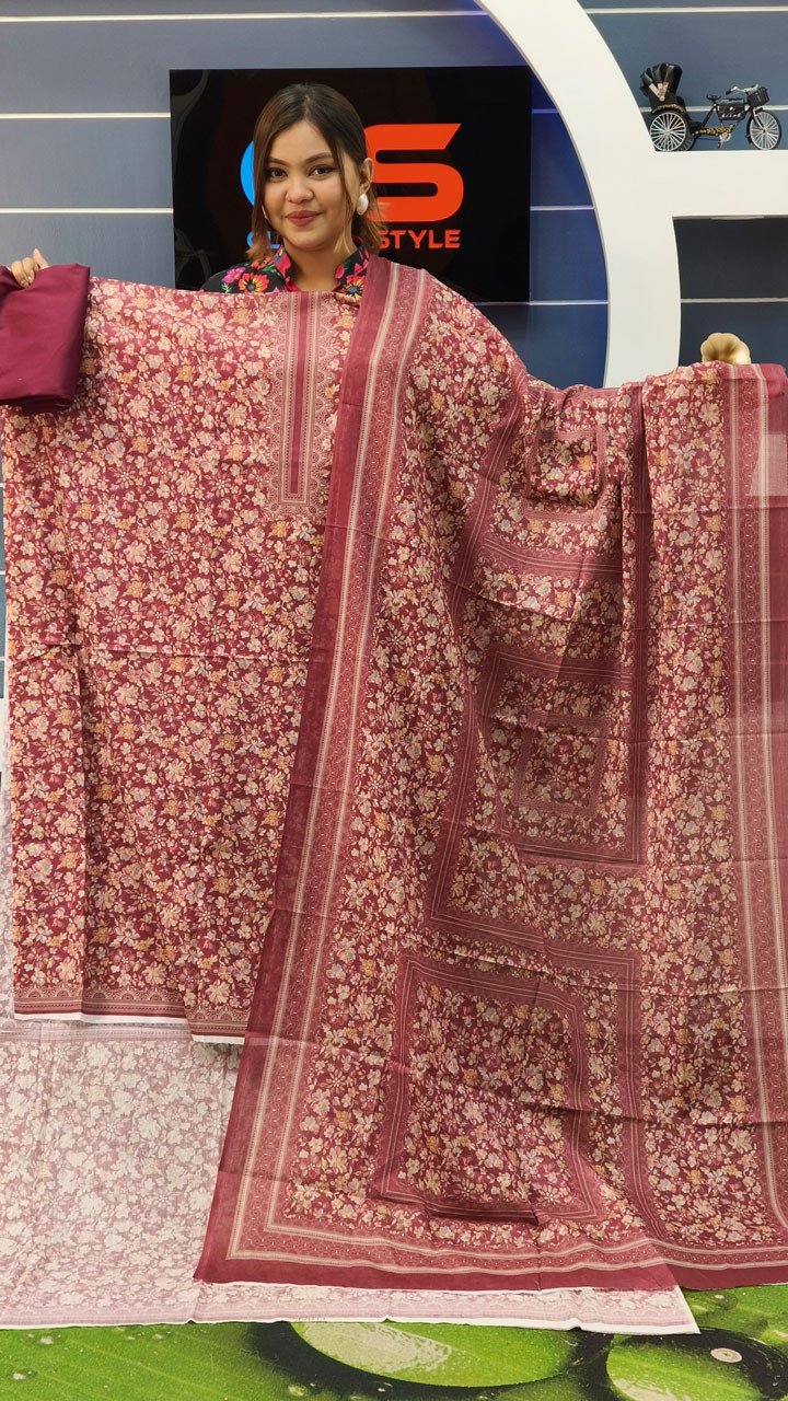 New Premium Zom Zom Lawn Three Piece-Cotton Dupatta