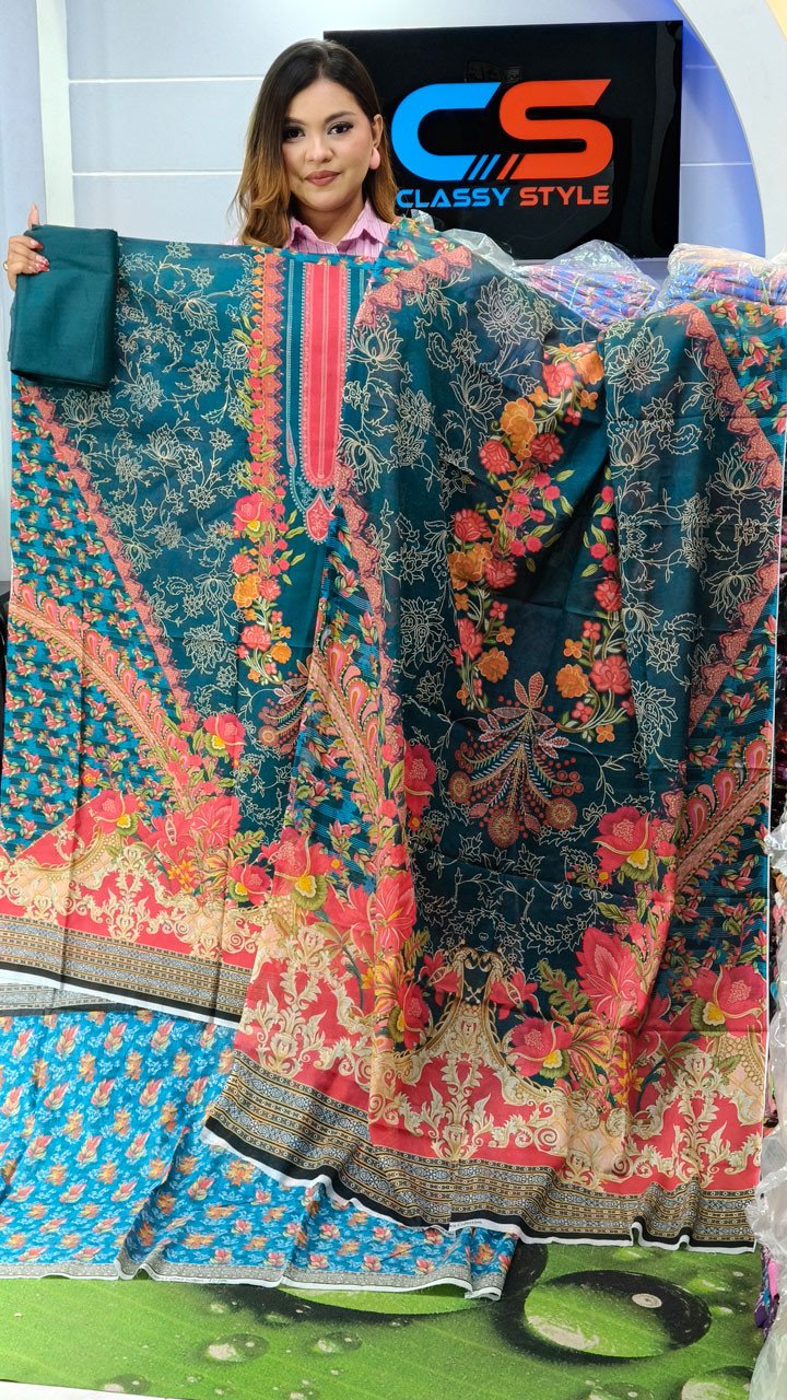 New Premium Zom Zom Lawn Three Piece-Cotton Dupatta