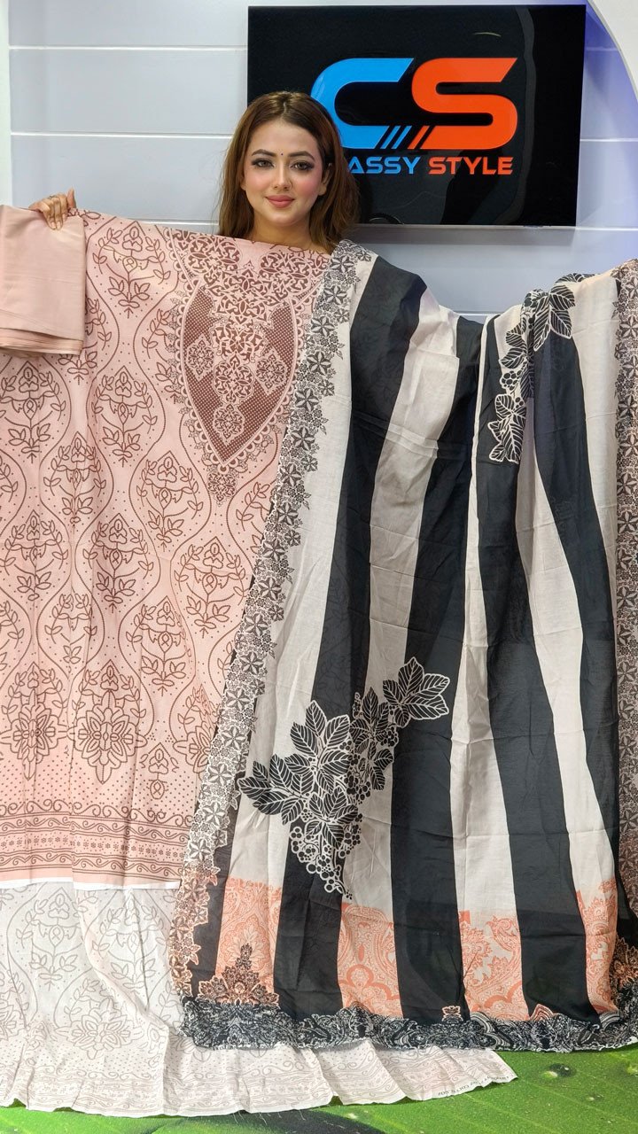 New Premium Zom Zom Lawn Three Piece-Cotton Dupatta