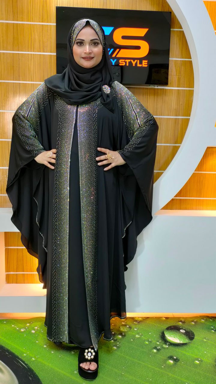 Exclusive Party Stone Abaya V1 Black
