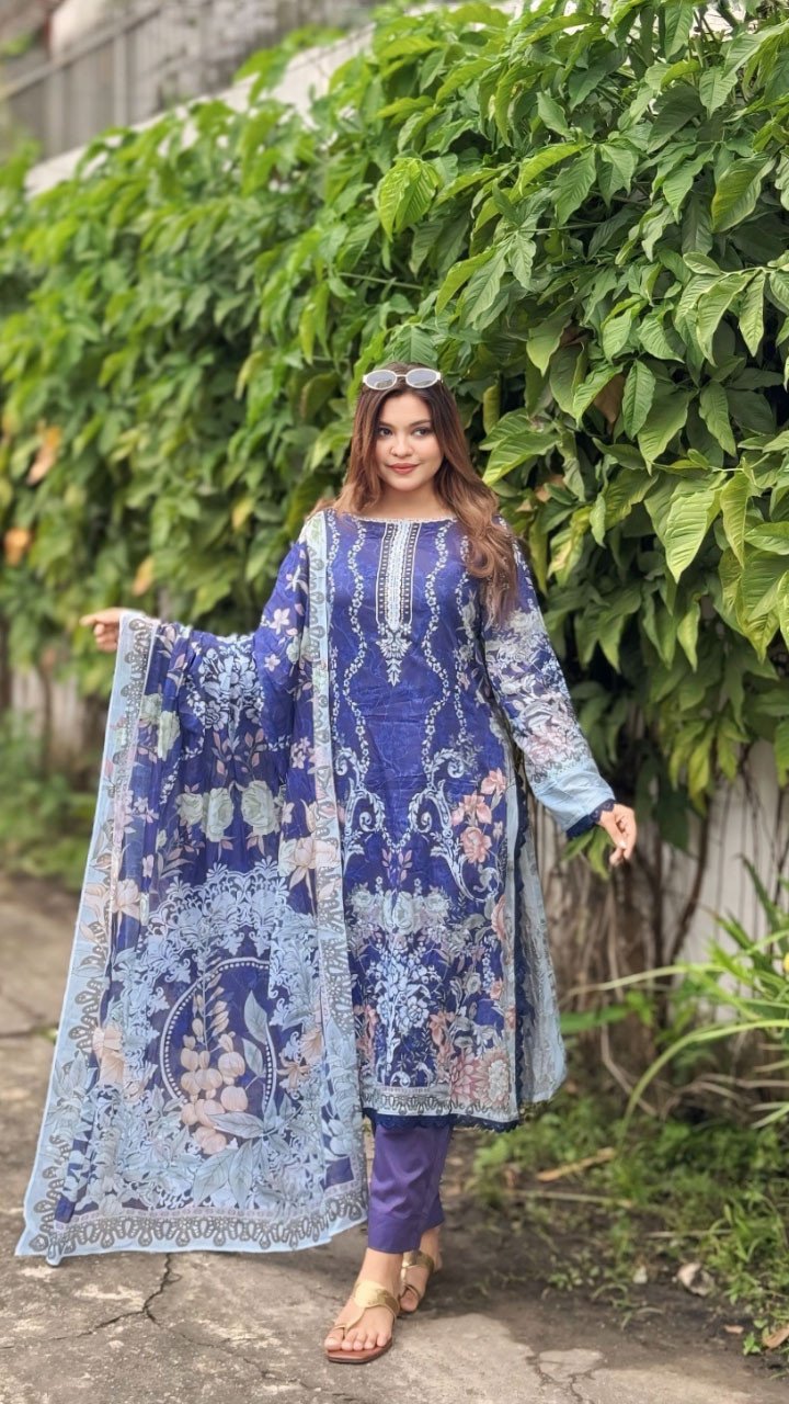 New Premium Zom Zom Lawn Three Piece-Cotton Dupatta