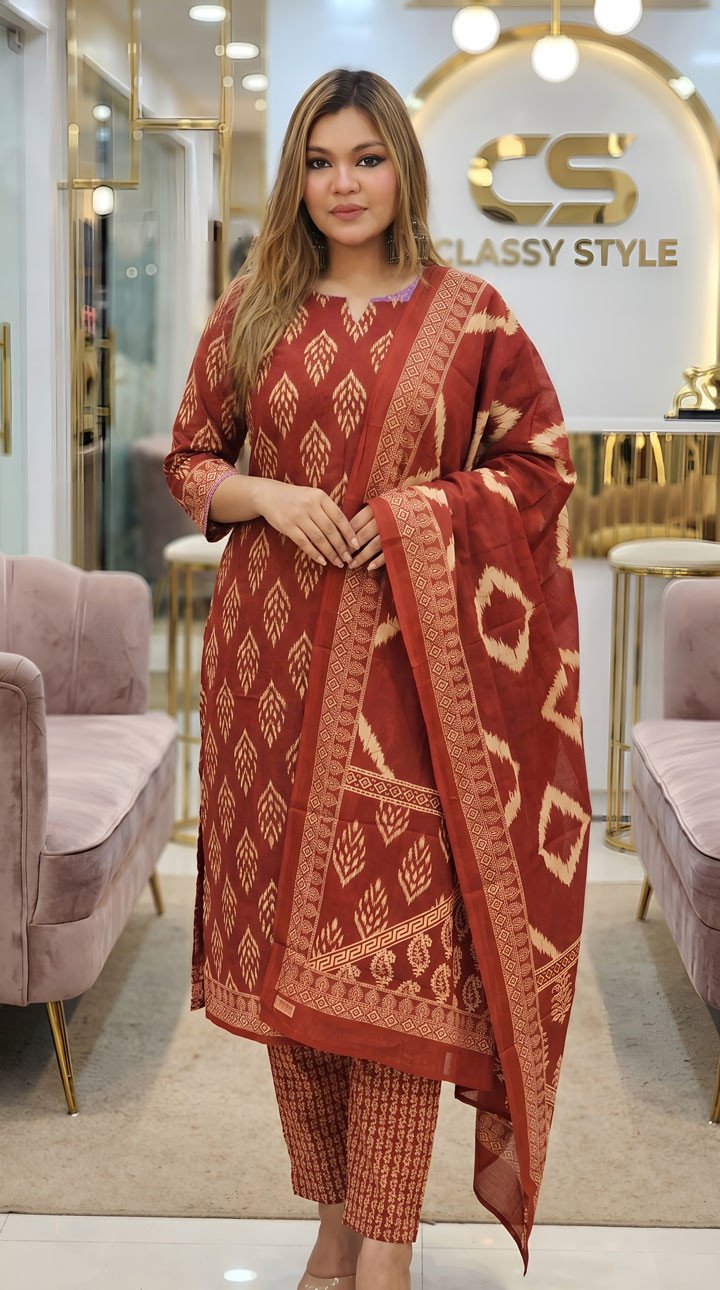 New Jaipuri Patel Pure Cotton Three Piece Set