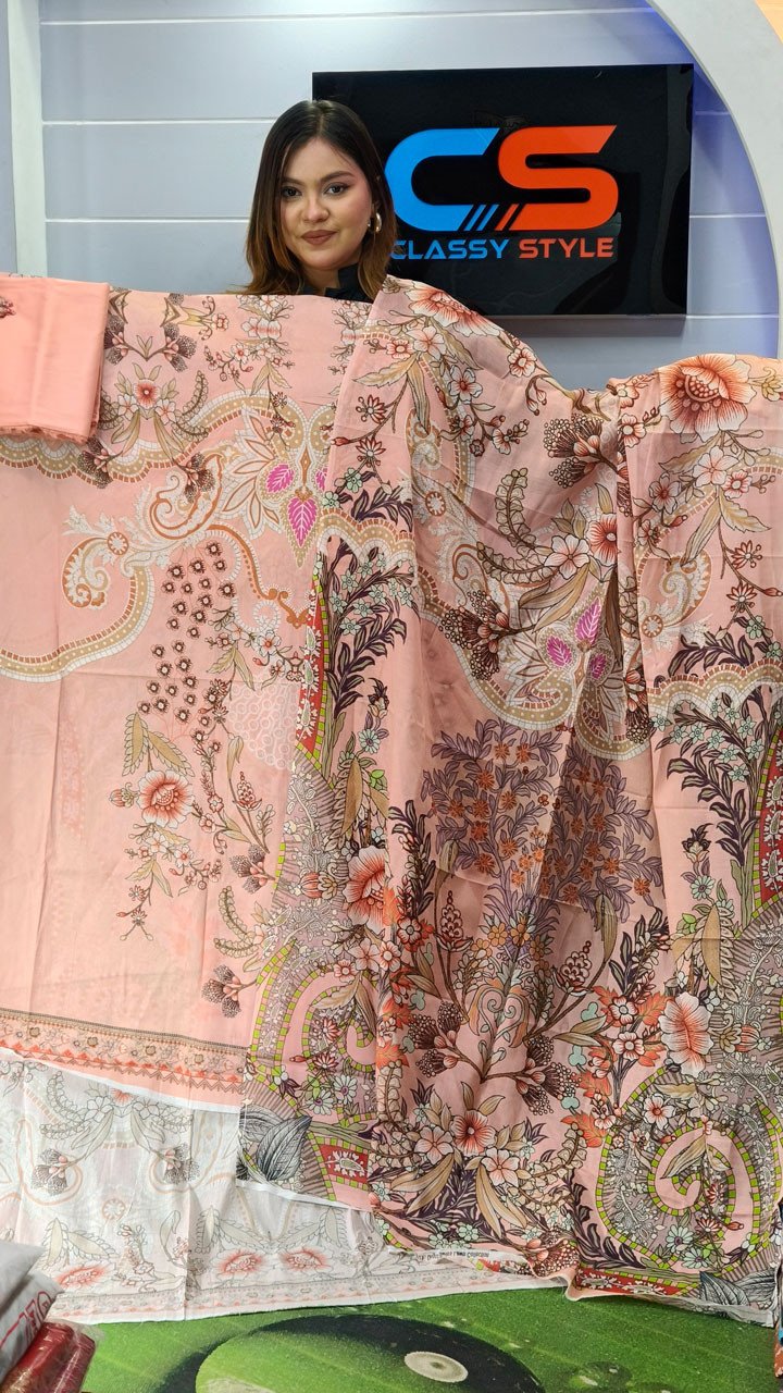 New Premium Zom Zom Lawn Three Piece-Cotton Dupatta