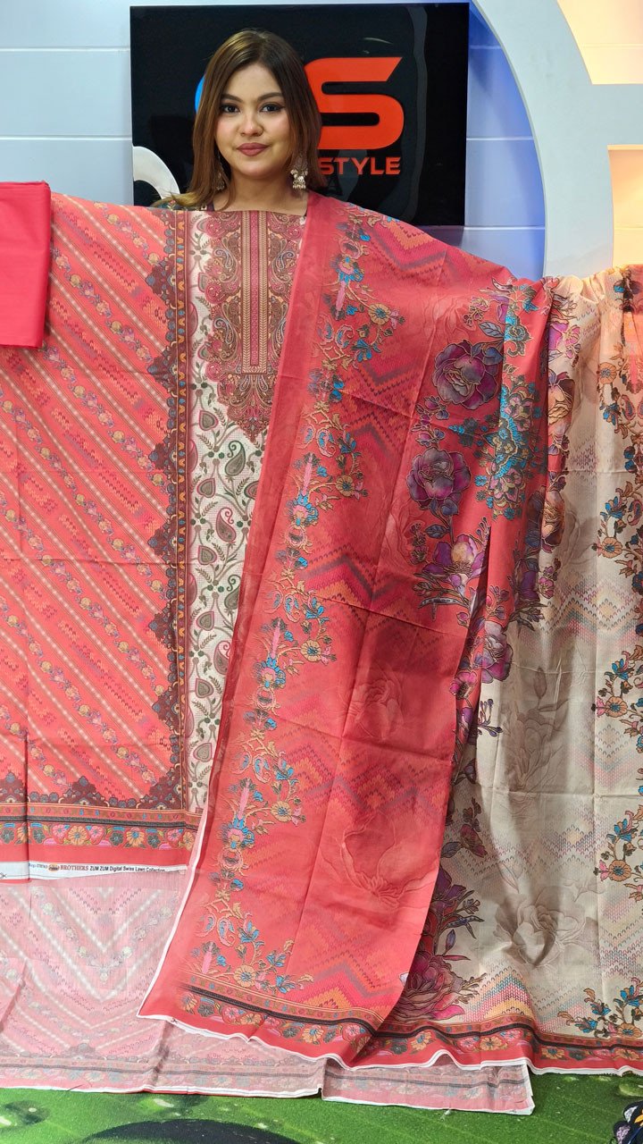 New Premium Zom Zom Lawn Three Piece-Cotton Dupatta