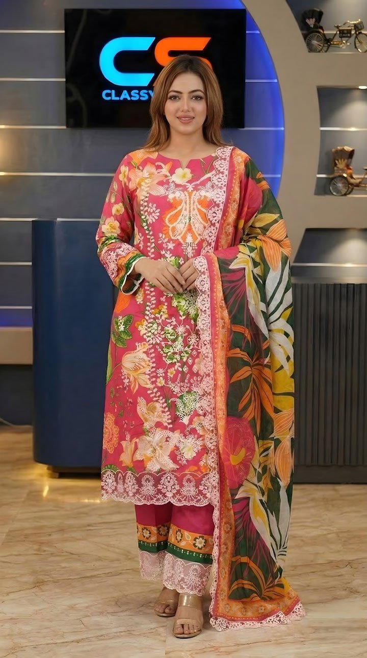 Luxury Digital Printed Lawn Embroidered Unstitched Three-Piece