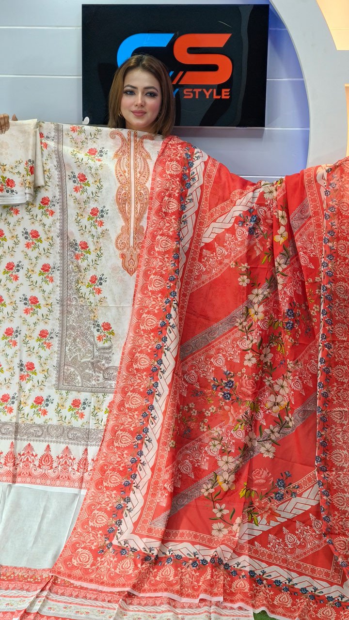 New Premium Zom Zom Lawn Three Piece With Print Salwar