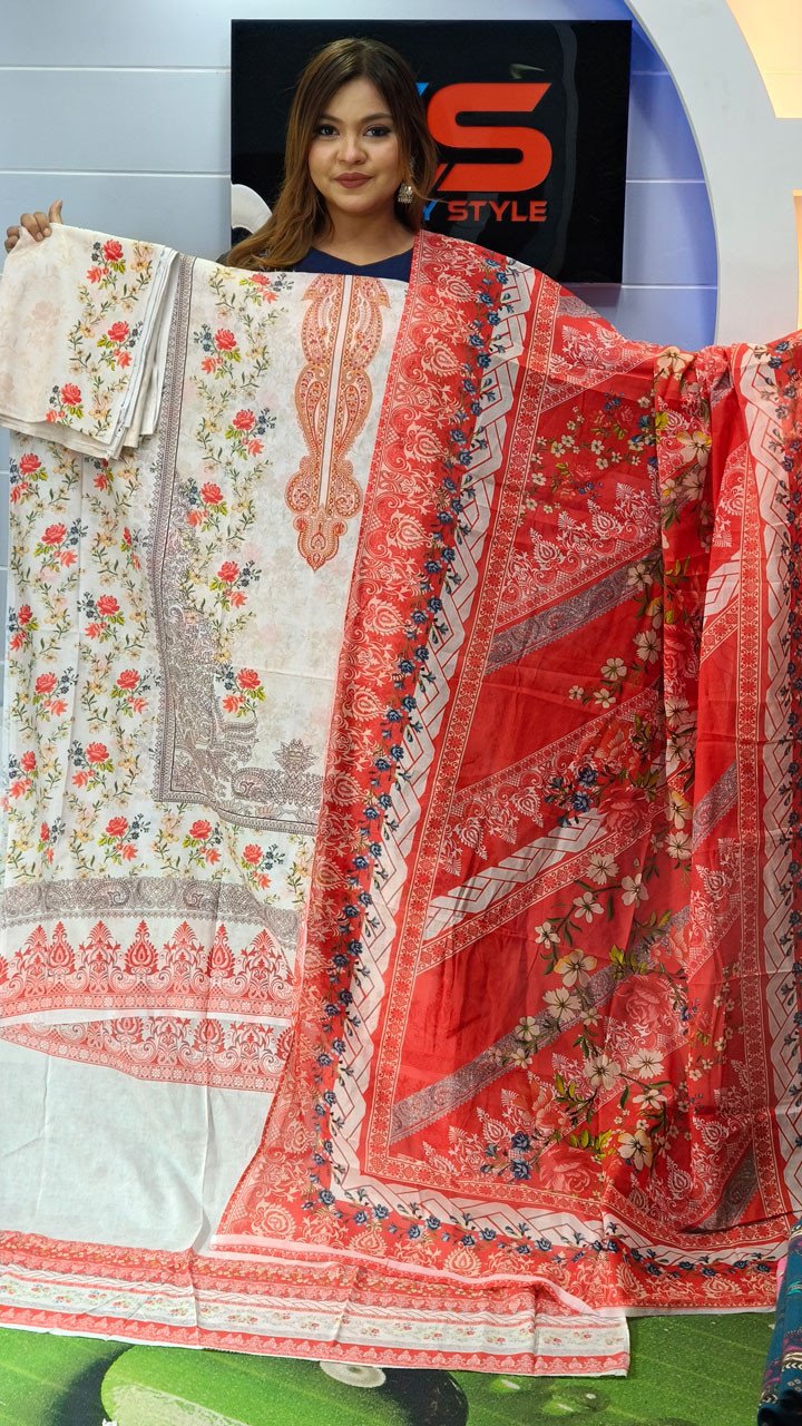 New Premium Zom Zom Lawn Three Piece With Print Salwar