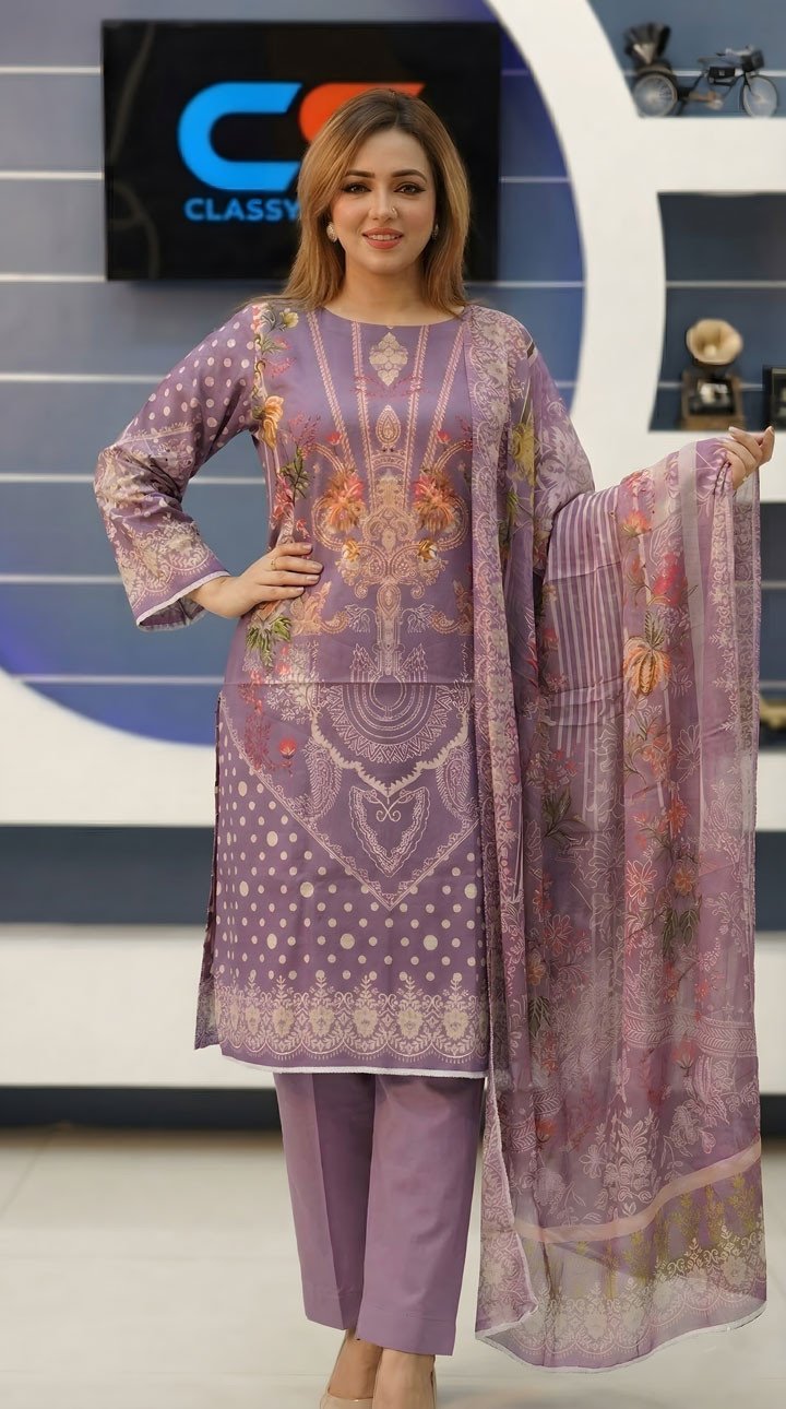 New Premium Zom Zom Lawn Three Piece-Chiffon Dupatta