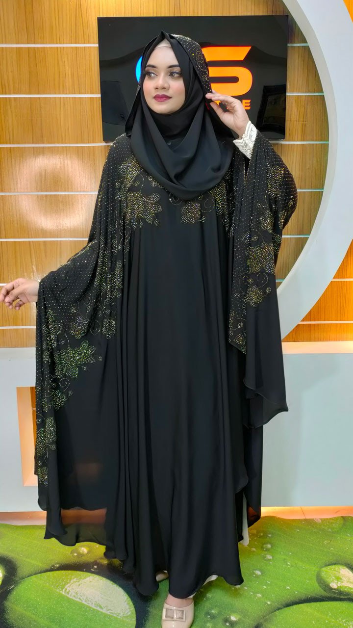 Exclusive Pocket Sleeve Abaya with Hijab D1 Deep Black