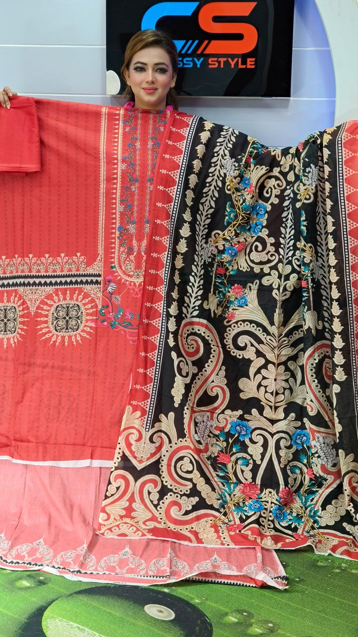 New Premium Zom Zom Lawn Three Piece-Cotton Dupatta