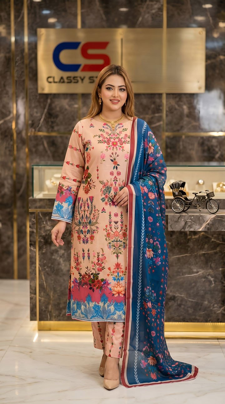 New Exclusive Bin Hameed Lawn Three Piece With Print Salwar