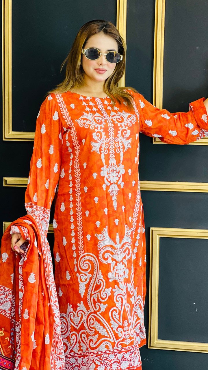 New Premium Zom Zom Lawn Three Piece-Cotton Dupatta