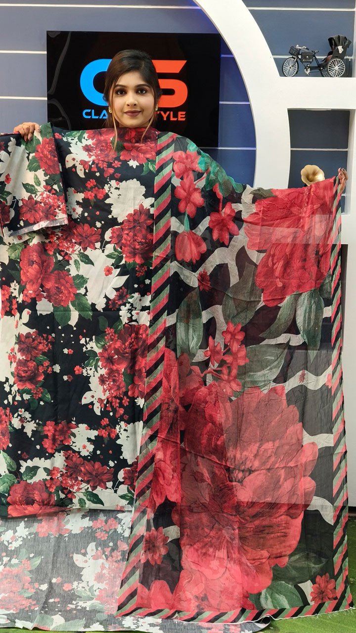 Coco Premium Cotton Lawn Three Piece Set Chiffon Dupatta