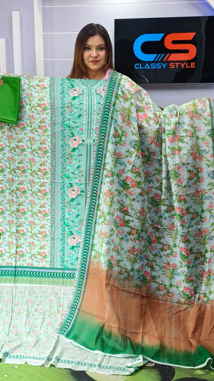 New Premium Zom Zom Lawn Three Piece-Cotton Dupatta