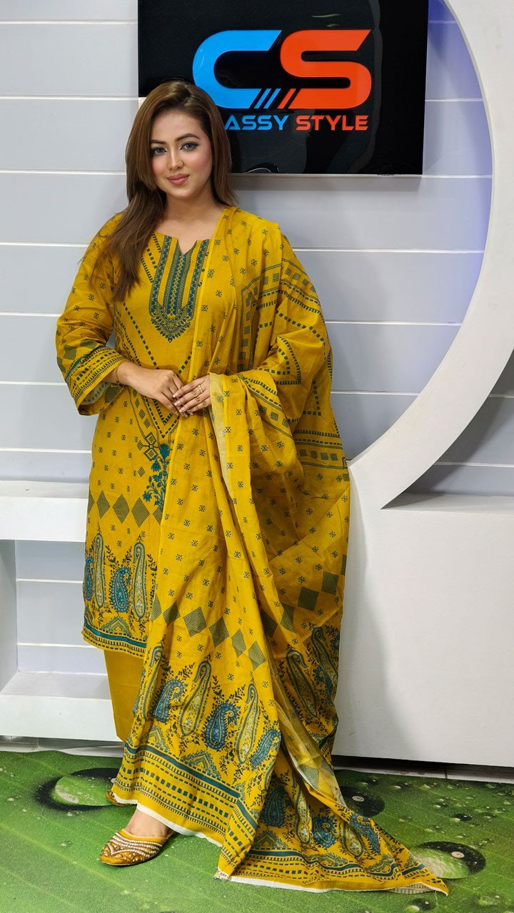 New Premium Zom Zom Lawn Three Piece-Cotton Dupatta