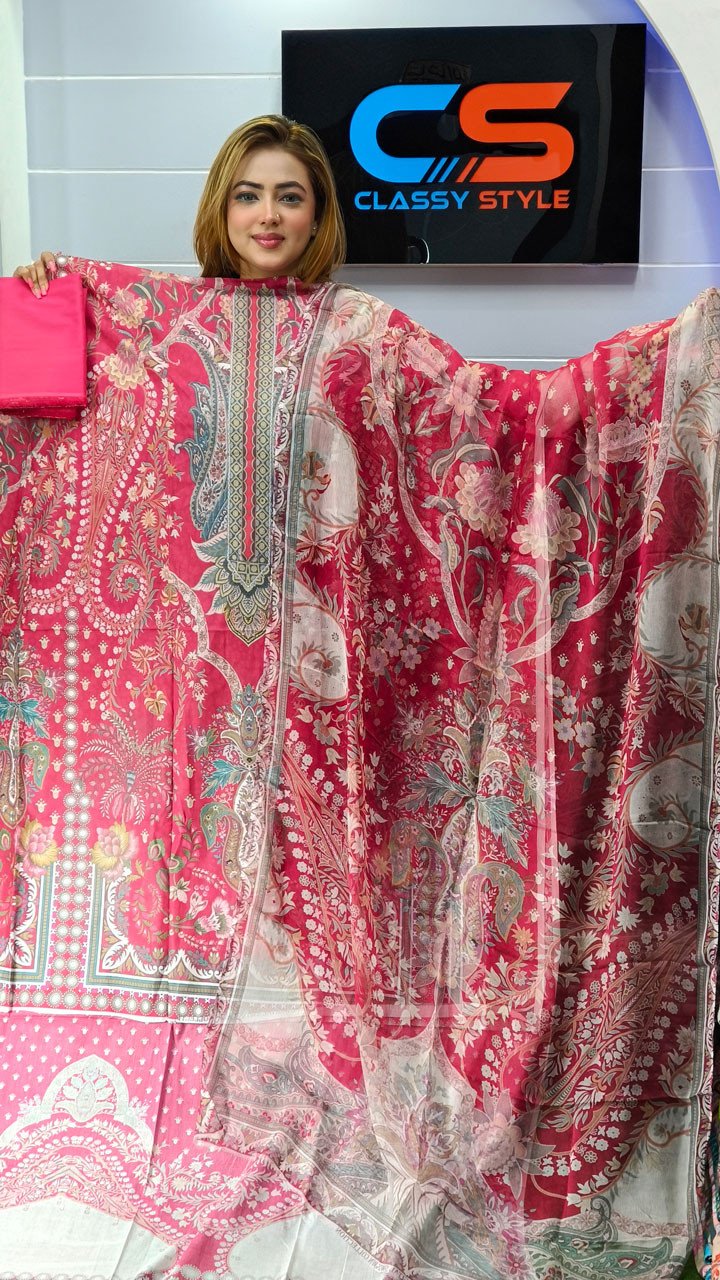 New Premium Zom Zom Lawn Three Piece-Cotton Dupatta