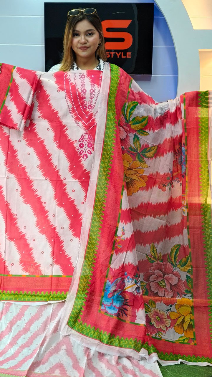 New Premium Zom Zom Lawn Three Piece With Print Salwar