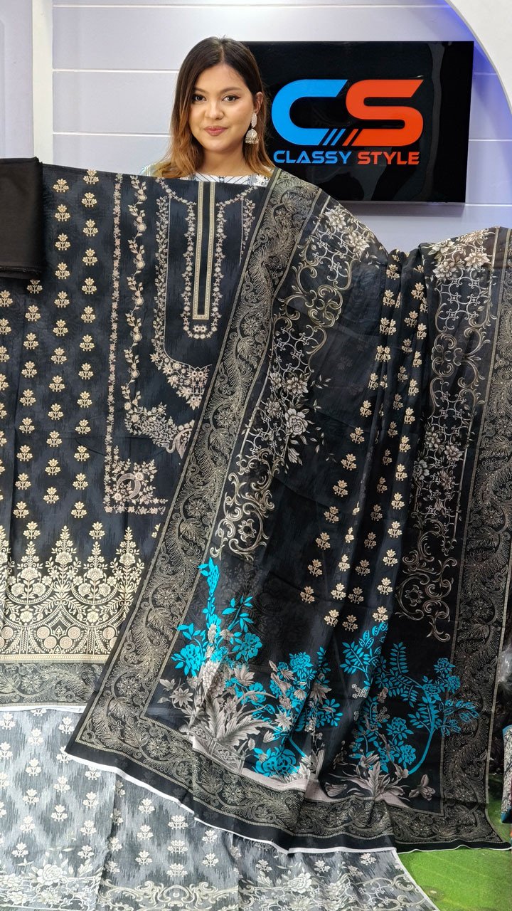 New Premium Zom Zom Lawn Three Piece-Cotton Dupatta