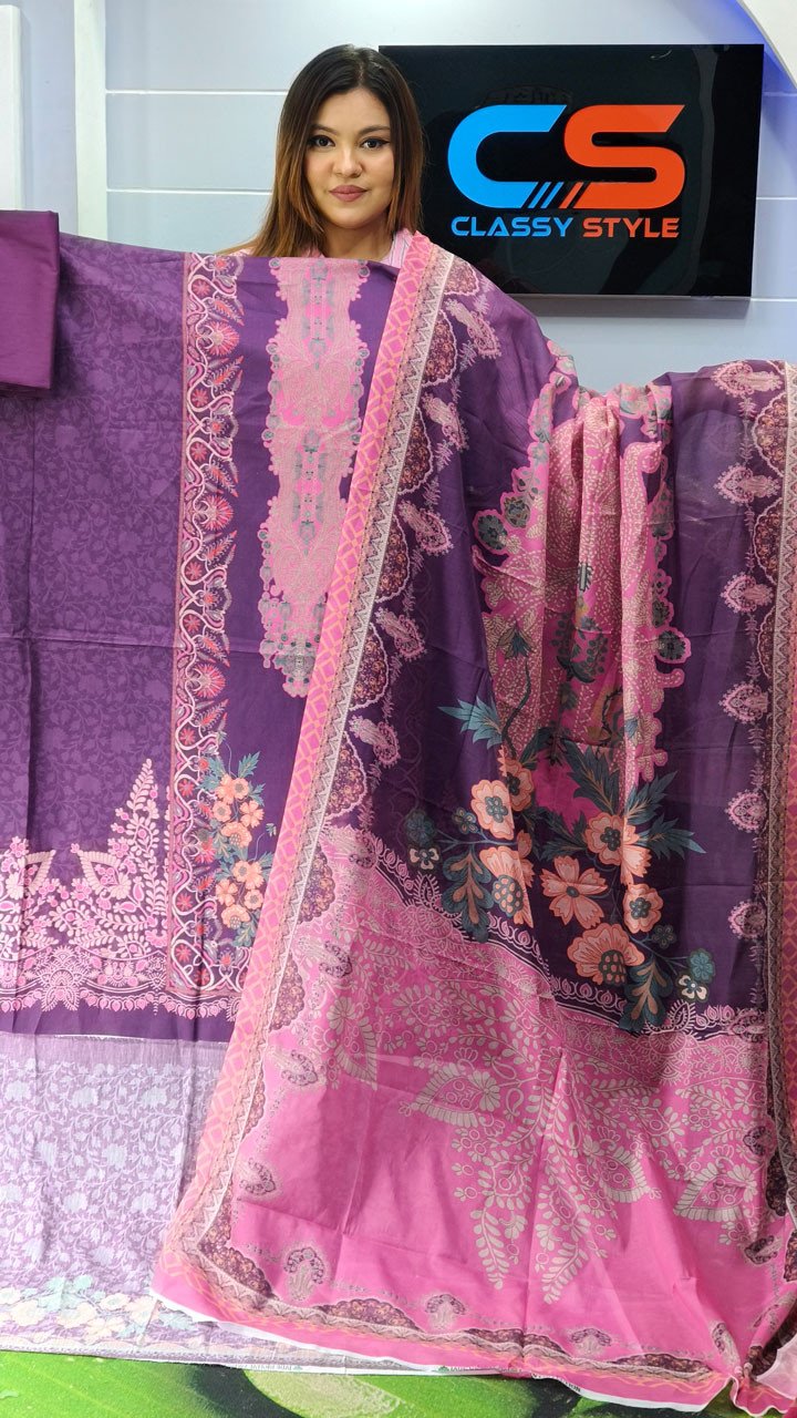 New Premium Zom Zom Lawn Three Piece-Cotton Dupatta