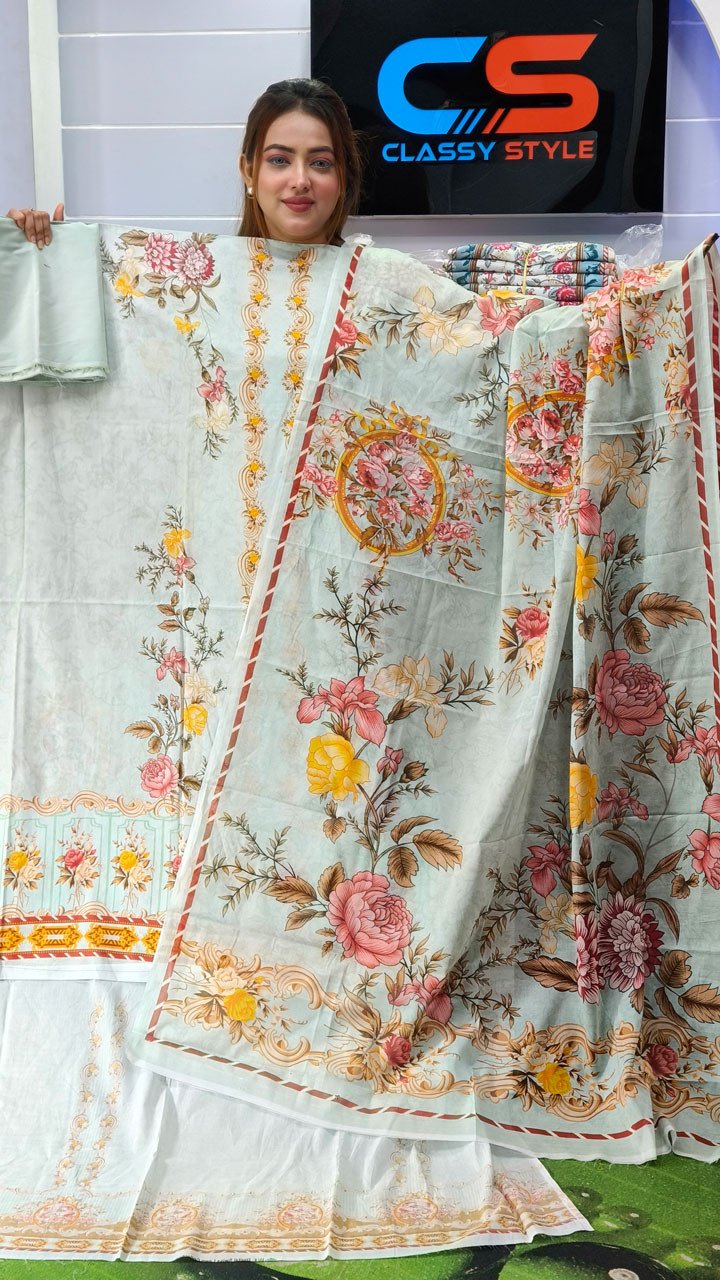 New Premium Zom Zom Lawn Three Piece-Cotton Dupatta