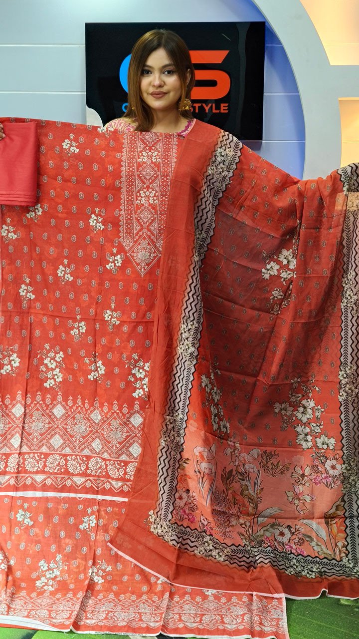 New Premium Zom Zom Lawn Three Piece-Cotton Dupatta