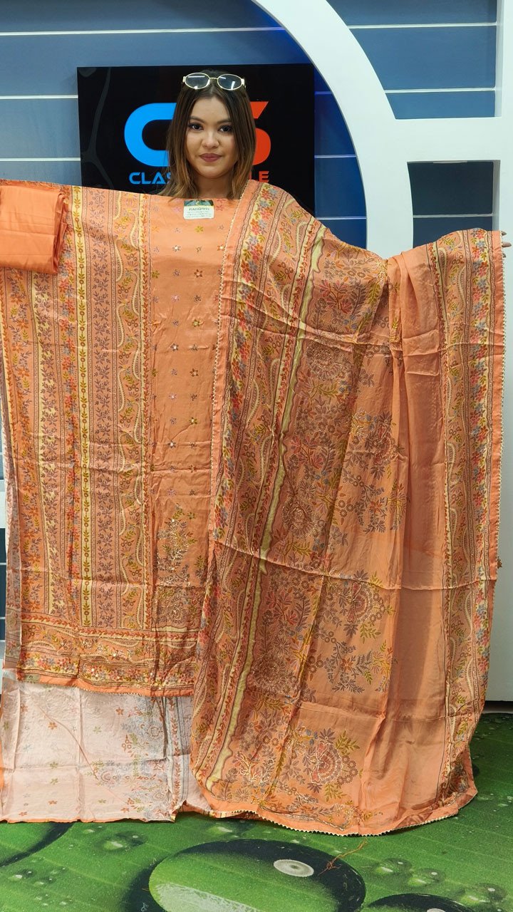 Rakhi Premium Silk Embroidery Three Piece Set