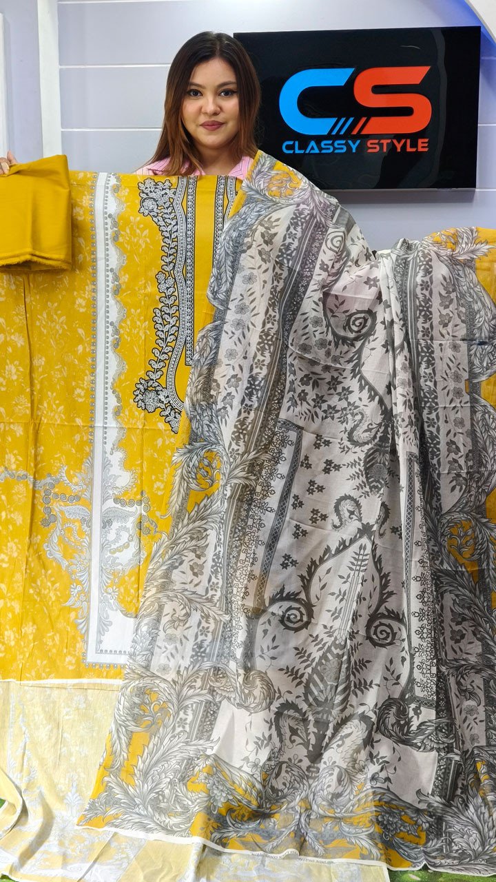 New Premium Zom Zom Lawn Three Piece-Cotton Dupatta