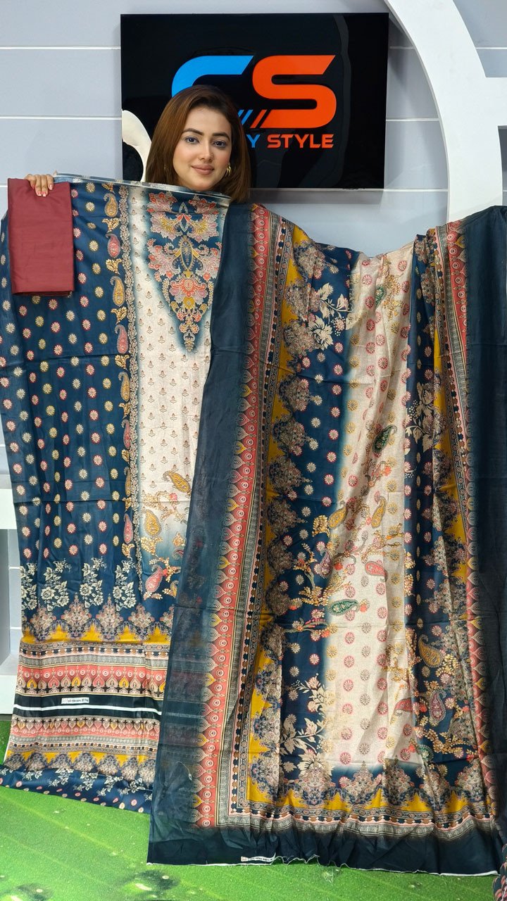 New Premium Lawn Three Piece-Cotton Dupatta