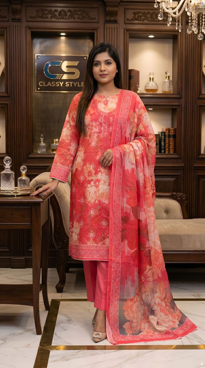 Luxury Digital Printed Lawn Embroidered Unstitched Three-Piece