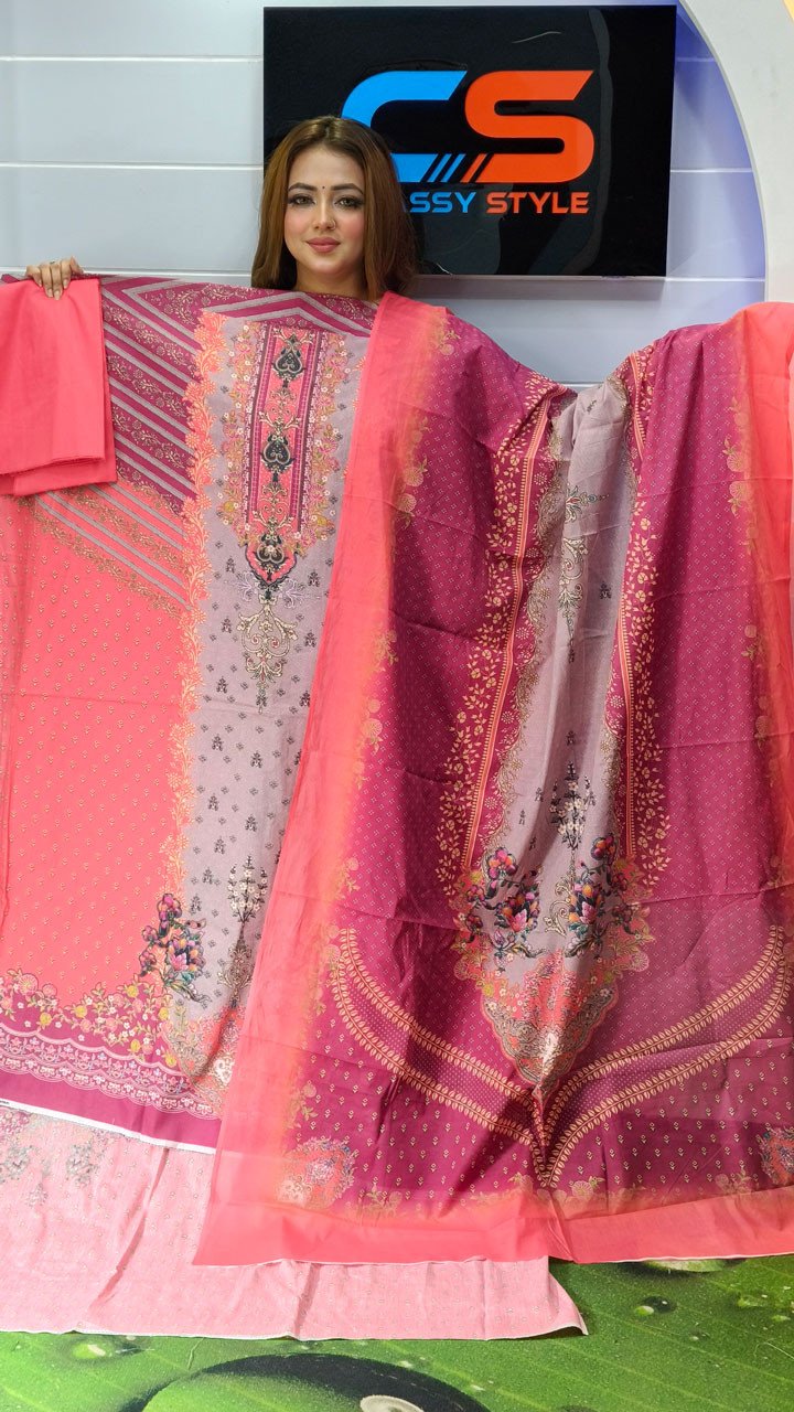 New Premium Zom Zom Lawn Three Piece-Cotton Dupatta