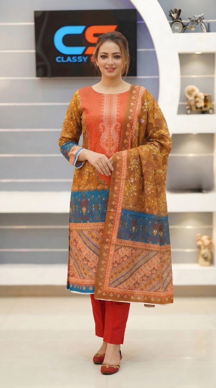 New Premium Zom Zom Lawn Three Piece-Cotton Dupatta