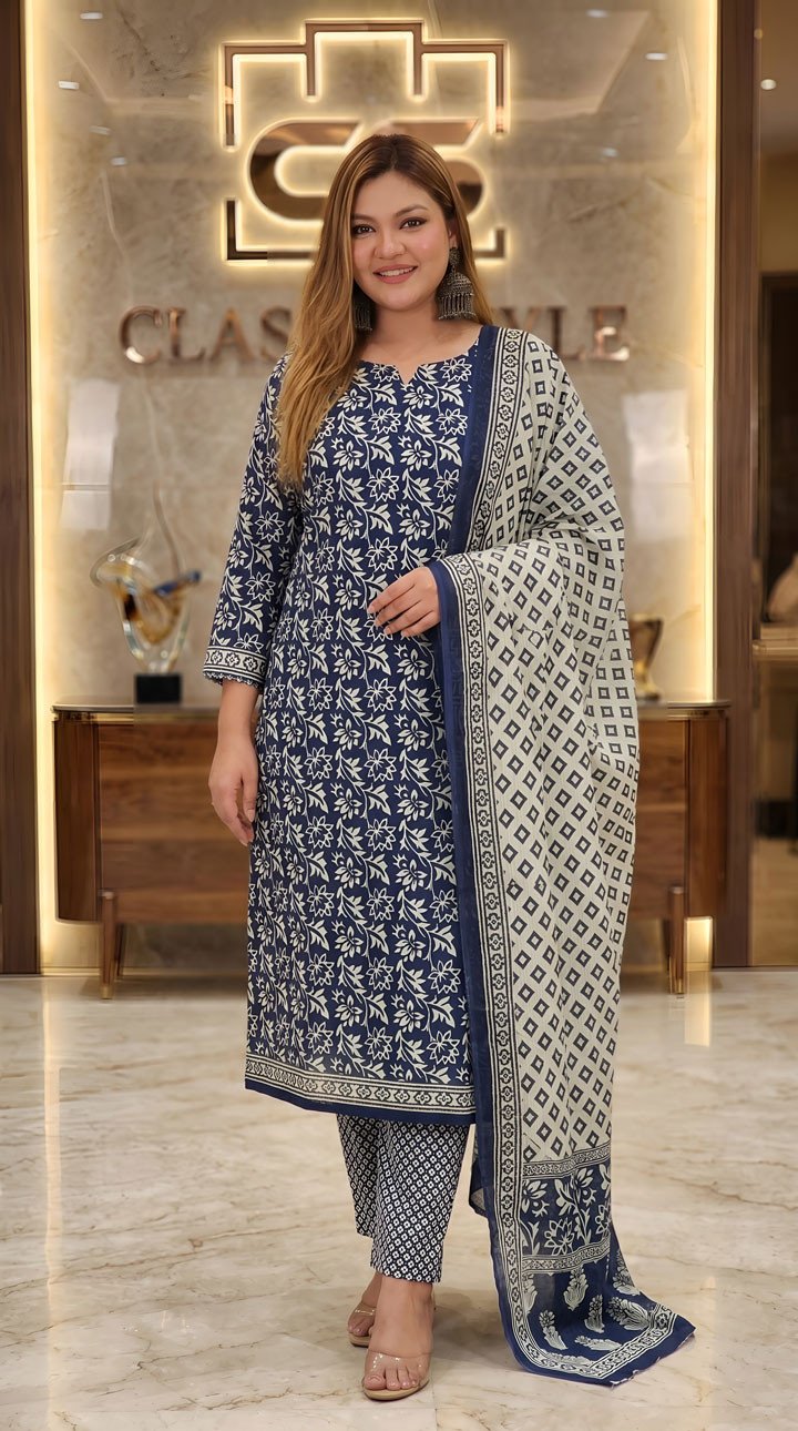 New Jaipuri Patel Pure Cotton Three Piece Set