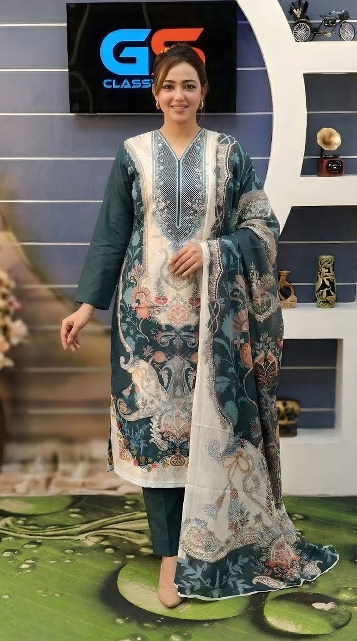 New Premium Zom Zom Lawn Three Piece-Cotton Dupatta